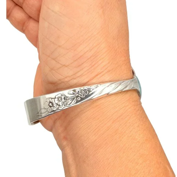 Vintage Silverware Cuff Bracelet with Larimar Stone | Wildwood Pattern 1958 - Picture 4 of 15